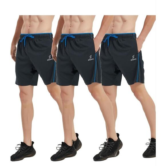 3 Pack MEDIUM Mens Athletic Shorts with Pockets Quick Dry - Picture 1 of 7